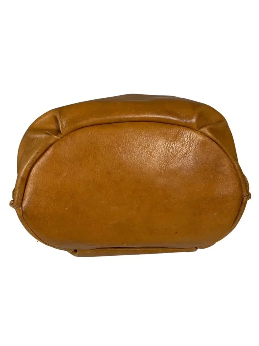 LUCKY BRAND Camel Tan Leather Drawstring Bucket Shoulder Bag Tassel Charm VTG